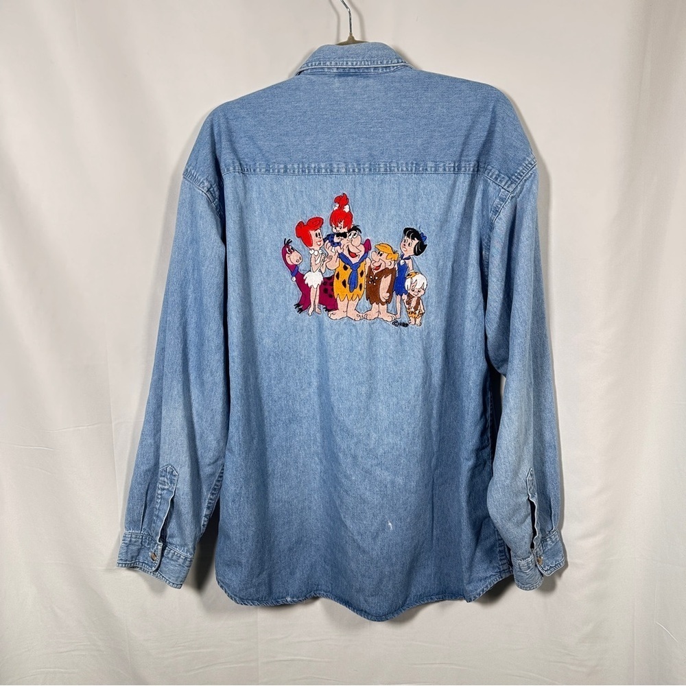 Blitzz Studios Denim Shirt, Flintstones Back Embroidery (L) Light Wash, Retro - Picture 3 of 9